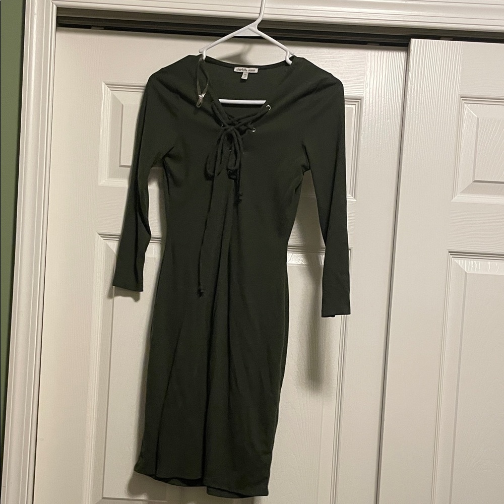 Charlotte Russe Olive Lace-Up Long Sleeve Dress